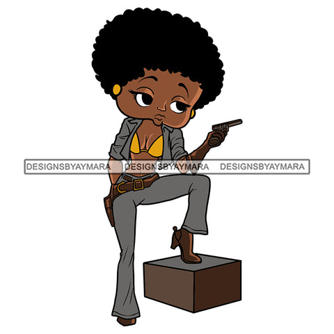 Afro Cute Sexy Betty Cowgirl Cowboy Urban Western Sensual Curvy Boss Lady Big Eyes Queen Melanin Curly Afro Hair Style SVG PNG JPG Cutting Files For Silhouette Cricut More