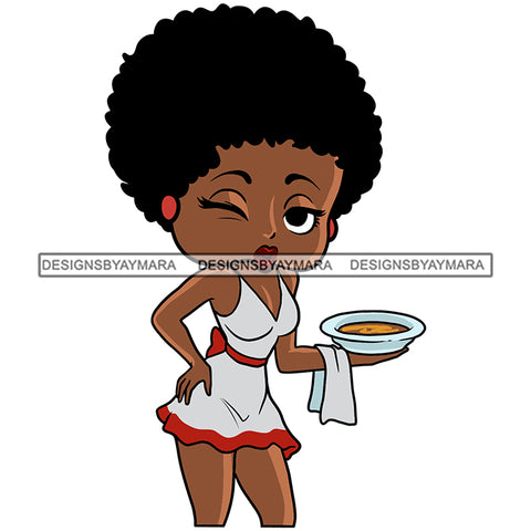 Afro Cute Sexy Betty Chef Waitress Sensual Curvy Boss Lady Big Eyes Queen Melanin Curly Afro Hair Style SVG PNG JPG Cutting Files For Silhouette Cricut More