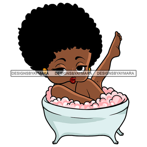 Afro Cute Sexy Betty Taking Bubble Bath Sensual Curvy Boss Lady Big Eyes Queen Melanin Curly Afro Hair Style SVG PNG JPG Cutting Files For Silhouette Cricut More