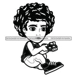 Teenager Boy Sitting Floor Playing Video Game Student Having Fun Illustration B/W SVG JPG PNG Vector Clipart Cricut Silhouette Cut Cutting