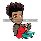 Teenager Boy Sitting Floor Playing Video Game Kid Having Fun Player Station Illustration B/W SVG JPG PNG Vector Clipart Cricut Silhouette Cut Cutting