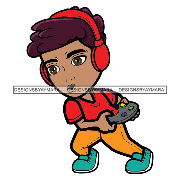Teenager Boy Playing Video Game Having Fun Player Console Headphones Illustration SVG JPG PNG Vector Clipart Cricut Silhouette Cut Cutting