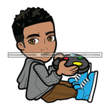 Teenager Boy Sitting Floor Playing Video Game Enjoying Having Fun Illustration SVG JPG PNG Vector Clipart Cricut Silhouette Cut Cutting