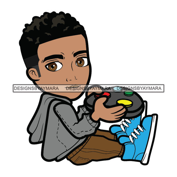 Teenager Boy Sitting Floor Playing Video Game Enjoying Having Fun Illustration SVG JPG PNG Vector Clipart Cricut Silhouette Cut Cutting