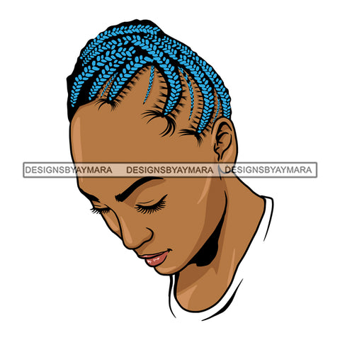 Afro Black Woman Swag Sexy Braided Cornrows Blue Hair Style SVG Cutting Files For Silhouette Cricut