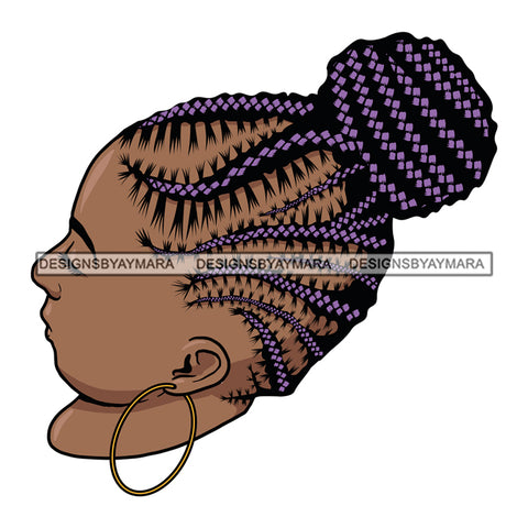 Afro Black Woman Swag Sexy Hoop Earrings Braided Cornrows Up Do Purple Hair Style SVG Cutting Files For Silhouette Cricut
