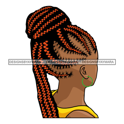 Afro Black Woman Swag Sexy Braided Up Do Cornrows Orange Hair Style SVG Cutting Files For Silhouette Cricut