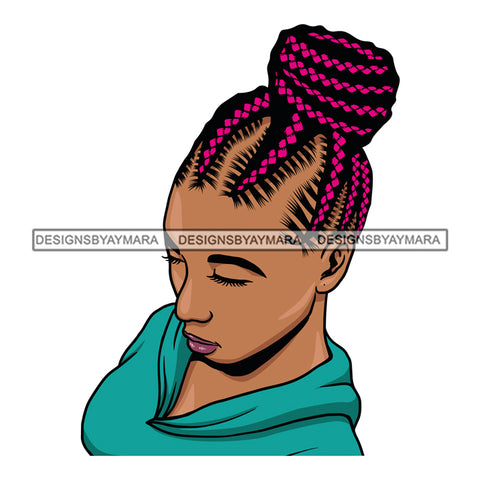 Afro Black Woman Swag Sexy Hoop Earrings Braided Cornrows Up Do Pink Hair Style SVG Cutting Files For Silhouette Cricut