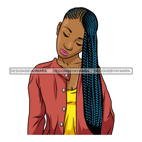 Afro Black Woman Swag Sexy Braided Cornrows Blue Long Hair Style SVG Cutting Files For Silhouette Cricut