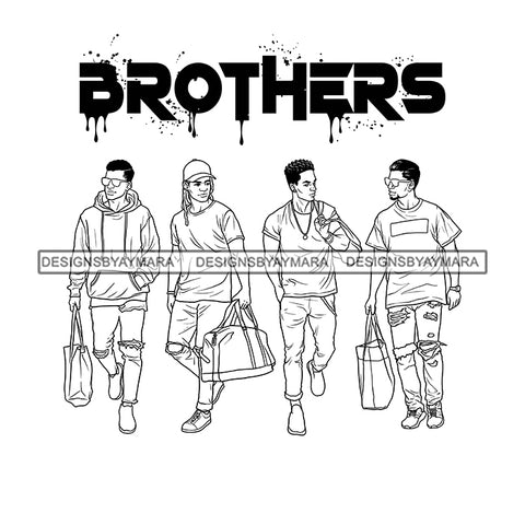 Dripping Brothers Word On Top Black Men Friends Trip Illustration B/W SVG JPG PNG Vector Clipart Cricut Silhouette Cut Cutting