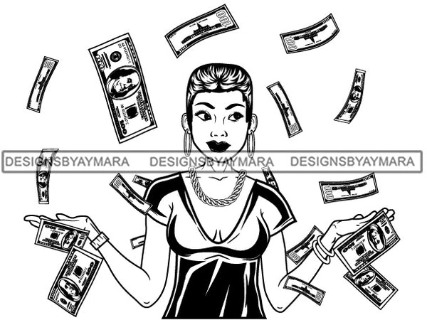 Caucasian Hustle Woman Money Maker One Hundred Dollar Bill Successful Woman Hipster Girl Magic SVG Cutting Files For Silhouette Cricut