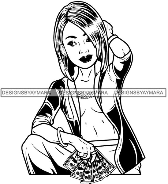 Caucasian Hustle Woman Money Maker One Hundred Dollar Bill Successful Woman Hipster Girl Magic SVG Cutting Files For Silhouette Cricut