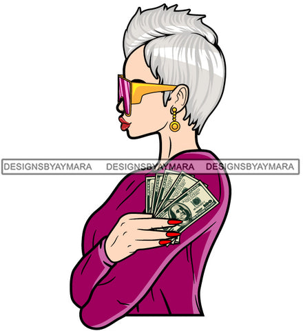 Caucasian Hustle Woman Money Maker One Hundred Dollar Bill Successful Woman Hipster Girl Magic SVG Cutting Files For Silhouette Cricut