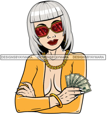 Caucasian Hustle Woman Money Maker One Hundred Dollar Bill Successful Woman Hipster Girl Magic SVG Cutting Files For Silhouette Cricut