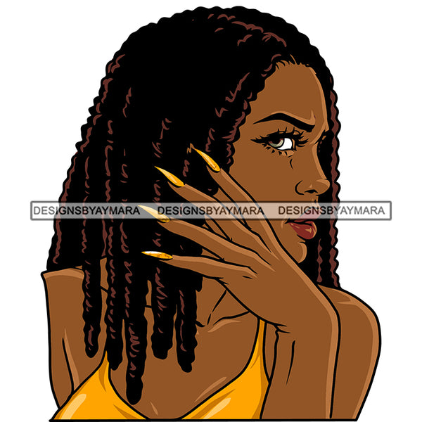 Melanin Woman Dreadlocks Locs Hairstyle Looking Sideways Beautiful Lady SVG PNG JPG Cut Files For Silhouette Cricut and More!