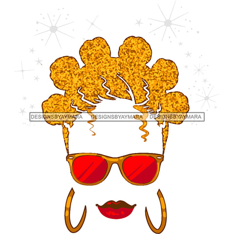 Gold Bantu Knots Red Lips Red Sunglasses  SVG JPG PNG Vector Clipart Cricut Silhouette Cut Cutting1
