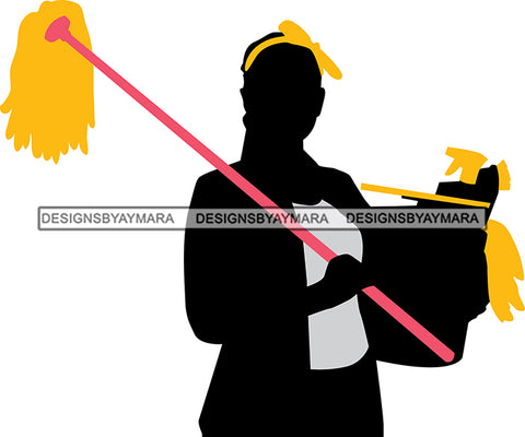 Cleaning Service Company Logo Woman Housekeeping Worker Housekeeper Maid SVG Cut File For Silhouette and Cricut