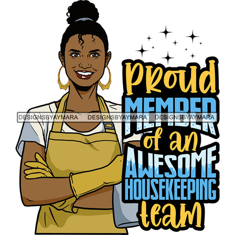 Afro Woman Cleaning Life Quotes Maid Housekeeper Bamboo Earrings Gloves Apron Bun Hairstyle SVG JPG PNG Cutting Files For Silhouette and Cricut