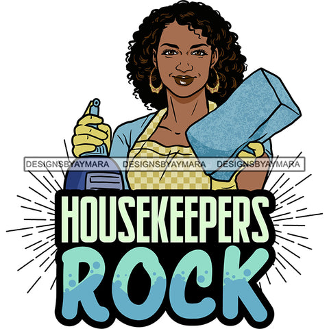 Afro Woman Cleaning Life Quotes Maid Housekeeper Bamboo Earrings Apron Curly Hairstyle SVG JPG PNG Cutting Files For Silhouette and Cricut