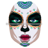 Sugar Skull Art Blue And Green Face Only JPG PNG  Clipart Cricut Silhouette Cut Cutting