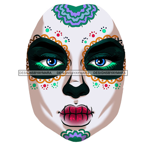 Sugar Skull Art Blue And Green Face Only JPG PNG  Clipart Cricut Silhouette Cut Cutting