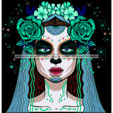 Sugar Skull Art Blue Scarf Green And Blue Flowers JPG PNG  Clipart Cricut Silhouette Cut Cutting