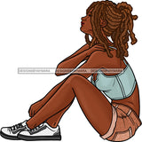Black Woman Long Locs Dreads Hair In Jean Shorts JPG PNG  Clipart Cricut Silhouette Cut Cutting