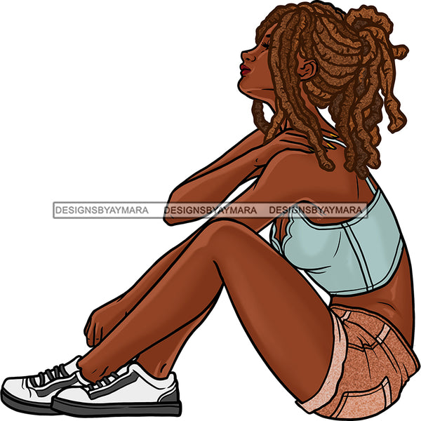 Black Woman Long Locs Dreads Hair In Jean Shorts JPG PNG  Clipart Cricut Silhouette Cut Cutting