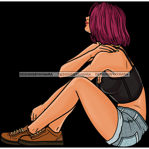 Caucasian Woman Bob Hair In Jean Shorts JPG PNG  Clipart Cricut Silhouette Cut Cutting