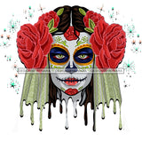 Sugar Skull Face Head Dead Red Flower Dripping JPG PNG  Clipart Cricut Silhouette Cut Cutting