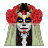Sugar Skull Face Head Dead Red Flower JPG PNG  Clipart Cricut Silhouette Cut Cutting