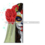Skull Head Dead Half Red Flower JPG PNG  Clipart Cricut Silhouette Cut Cutting