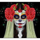 Sugar Skull Face Head Dead Red Flower  JPG PNG  Clipart Cricut Silhouette Cut Cutting