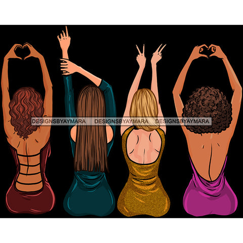 4 Women In  Gowns Showing Love Hearts Peace  JPG PNG  Clipart Cricut Silhouette Cut Cutting