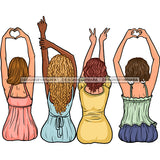 4 Women Showing Love Hearts Peace  JPG PNG  Clipart Cricut Silhouette Cut Cutting