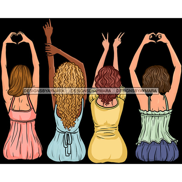4 Women Showing Love Hearts Peace  JPG PNG  Clipart Cricut Silhouette Cut Cutting