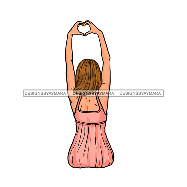 White Woman In Pink Showing Love Hearts Peace  JPG PNG  Clipart Cricut Silhouette Cut Cutting