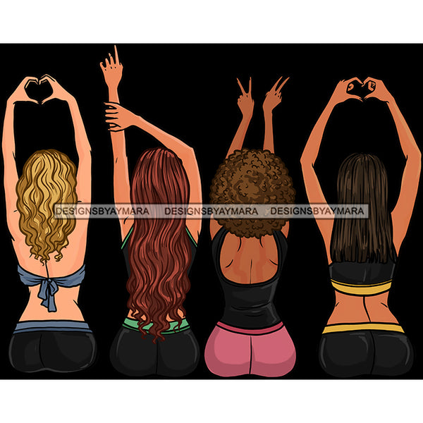 4 Women Showing Love Hearts Peace  JPG PNG  Clipart Cricut Silhouette Cut Cutting