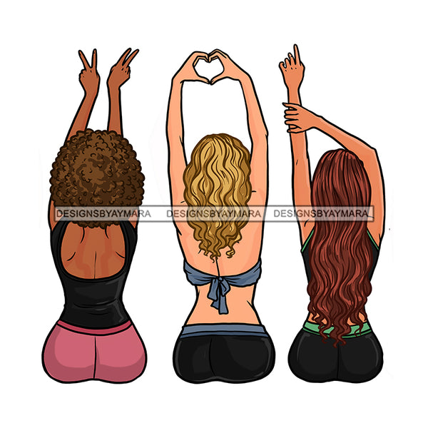 3 Women Showing Love Hearts Peace  JPG PNG  Clipart Cricut Silhouette Cut Cutting