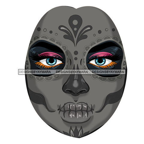 Gray Sugar Skull Face Only Dead Gold Flowers And Butterflies Pink Earrings  JPG PNG  Clipart Cricut Silhouette Cut Cutting