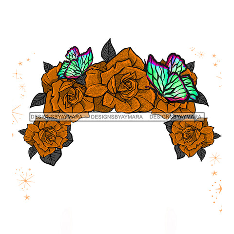 Gold Flowers And Butterflies Headpiece  JPG PNG  Clipart Cricut Silhouette Cut Cutting