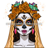 Sugar Skull Face Head Dead Gold Butterflies Flowers  JPG PNG  Clipart Cricut Silhouette Cut Cutting