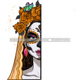 Half Sugar Skull Face Head Dead Gold Flowers  JPG PNG  Clipart Cricut Silhouette Cut Cutting