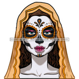 Sugar Skull Face Head Dead Gold Hood  JPG PNG  Clipart Cricut Silhouette Cut Cutting