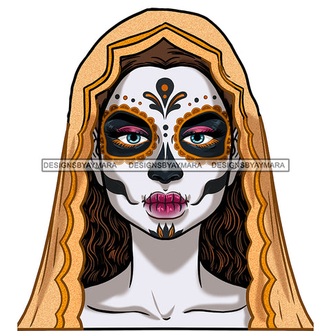 Sugar Skull Face Head Dead Gold Hood  JPG PNG  Clipart Cricut Silhouette Cut Cutting
