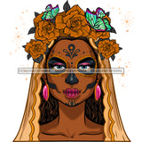 Brown Sugar Skull Face Head Dead Gold Flowers  JPG PNG  Clipart Cricut Silhouette Cut Cutting