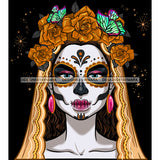 Sugar Skull Face Head Dead Gold Flowers And Butterflies Pink Earrings  JPG PNG  Clipart Cricut Silhouette Cut Cutting