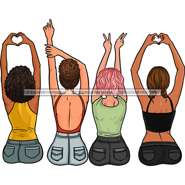 4 Women Showing Love Hearts Peace  JPG PNG  Clipart Cricut Silhouette Cut Cutting