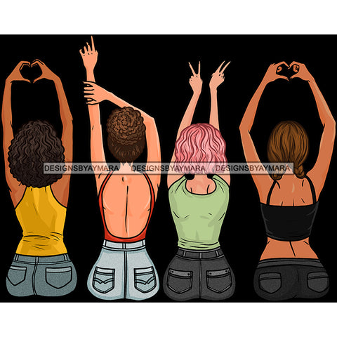 4 Women  Showing Love Hearts Peace  JPG PNG  Clipart Cricut Silhouette Cut Cutting