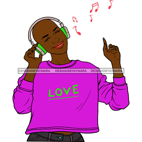 Young Lady Woman Love Listening To Music Headphones In Purple  JPG PNG  Clipart Cricut Silhouette Cut Cutting